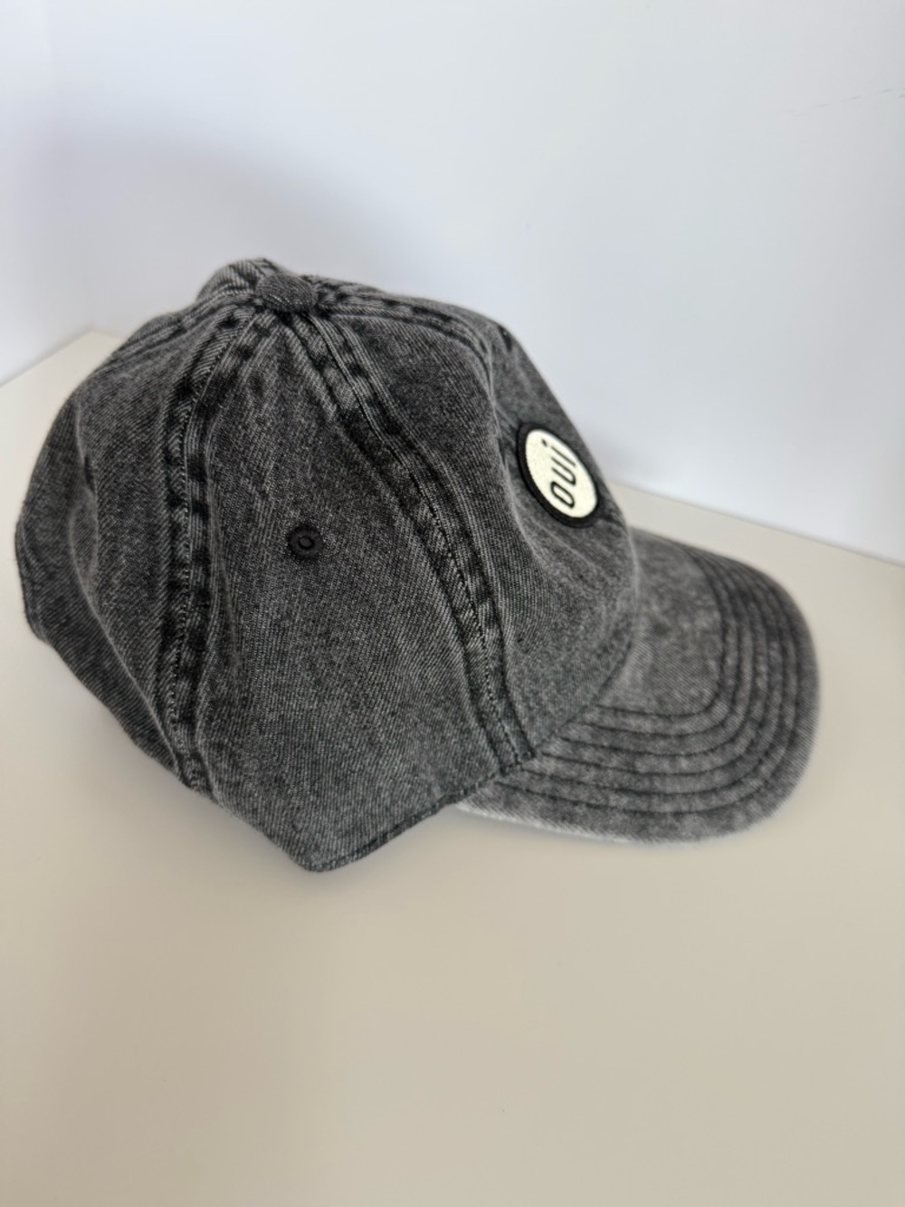 CLARE V. Oui Patch Washed Black Denim Baseball Cap - Picture 4 of 10